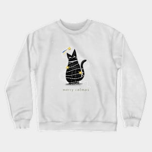 Cartoon black cat in New Year's garlands and the inscription "Merry Catmas". Crewneck Sweatshirt